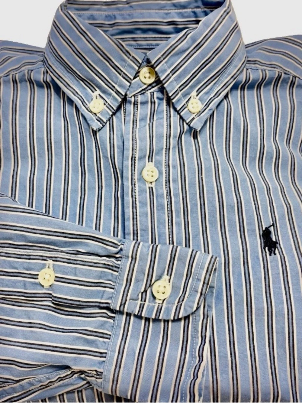 Ralph Lauren Boys Blue Striped Long Sleeve Button Down Shirt Size 5